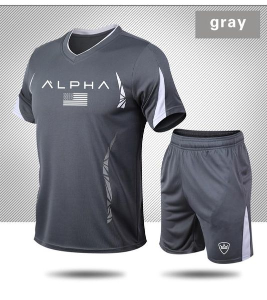 

men's sportswear kit short sleeve sports running suit men kits training soccer jersey football shorts 2 piece sets brand outfits, Black;blue