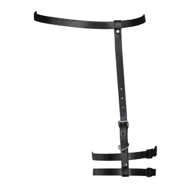 

women leather harness garter belt adjustable, Black;white