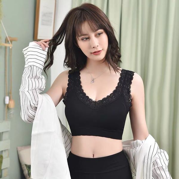 

lace tank crop women seamless underwear lingerie female crop padded camisole, Red;black