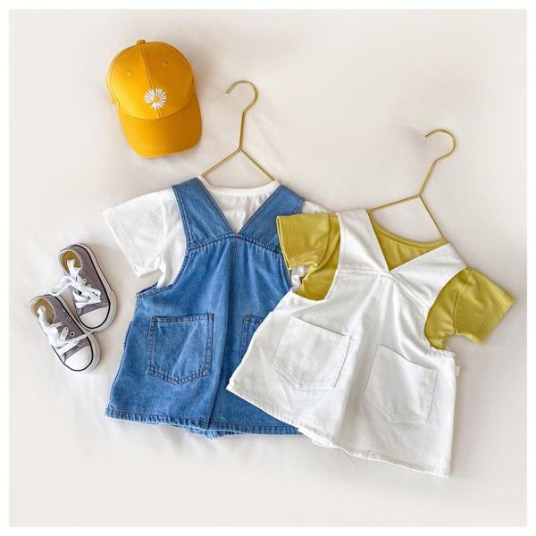 

2020 korea style baby girls boys denim overall summer kids shorts 1-6 years, Blue