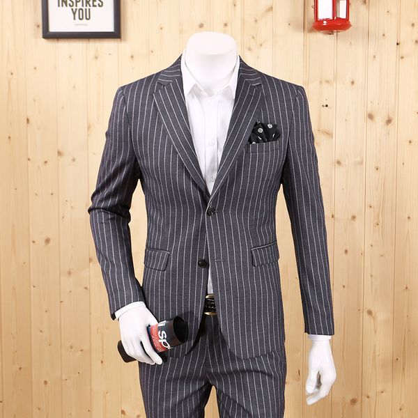 

men formal suits jackets 2020 autumn winter warm fashion father day gift young man single breasted slim grey stripe blazers plus, White;black