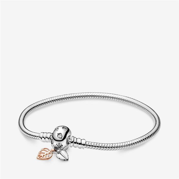 

925 silver sparkling leaf chain buckle bracelet diy beads bracelet fit original pandora charm women bracelet jewelry, Golden;silver