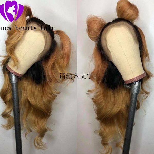 

part body wave ombre blonde lace front synthetic wigs for women two tone ombre burgundy red brazilian full lace front wig, Black