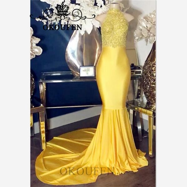 

designer yellow long prom dresses for women 2020 appliques lace satin skirt long chapel train evening dress formal gown, White;black