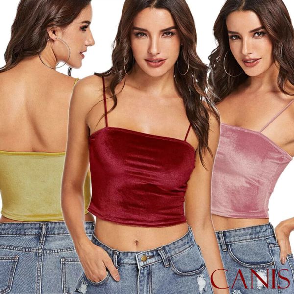

womens spaghetti strap velvet cotton cami crop tank cropped camisole, White