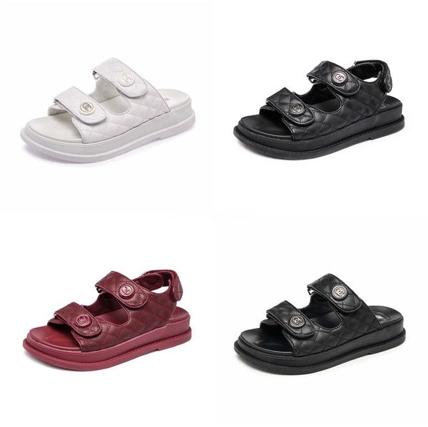 

beach sandal woman luxury flat sandals 2020 womens buckle strap all-match velvet shoes suit female beige with heel open#857, Black