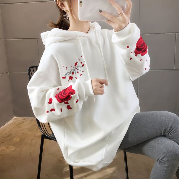 

2020 spring and autumn new ladies hooded hoodie women's embroidery blouse long sleeve thin coat korean version of student tide, Black