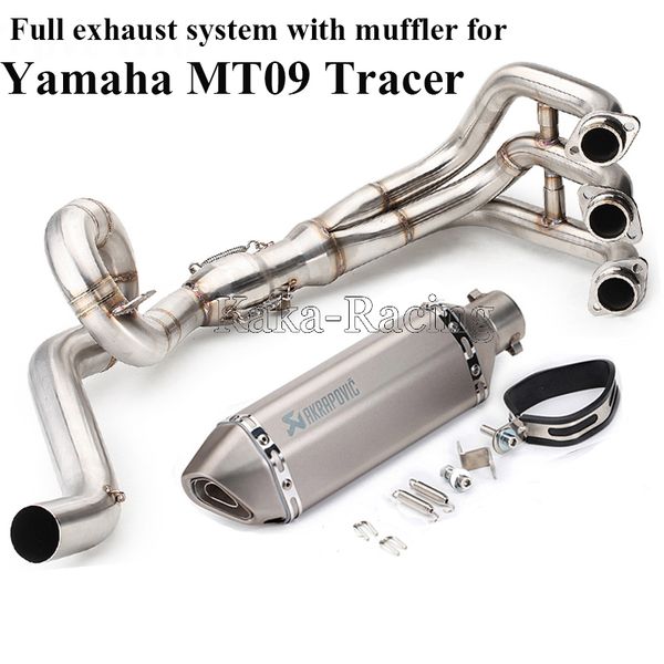 

for mt09 tracer motorcycle akrapovic exhaust muffler full system slip-on front pipe + escape moto mt-09 fz-09 2014-2018