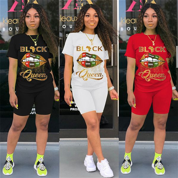 

women clothes lips print summer shorts set women two piece set outfits short sleeves t shirt shorts sport suit tracksuit sportswear d61204, White