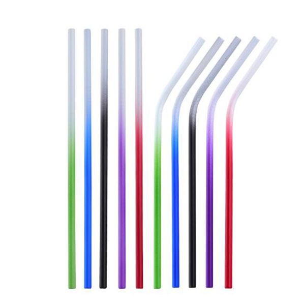 

change color metal straw gradient reusable stainless steel straws colorful change party metal straight bent drinking straws