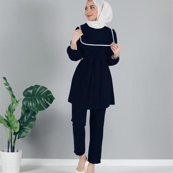 

wepbel muslim two piece set arab muslim long sleeve + pants 2 piece outfits for women middle east fashion dubai clothes, White