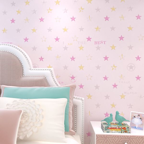 

cartoon children's room wallpaper boy pink stars princess bedroom non-woven wallpaper