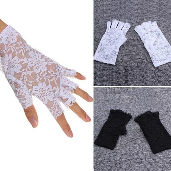

2019 new womens party dressy lace sunscreen short glove fingerless lace driving gloves spring summer mittens accessories, Blue;gray
