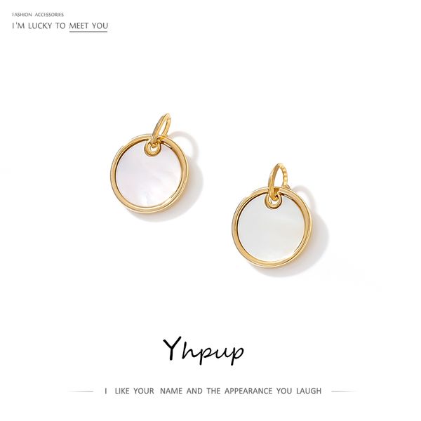 

yhpup trendy brand round natural shell dangle earrings copper gold geometric earrings pendientes mujer moda 2019 women jewelry, Silver