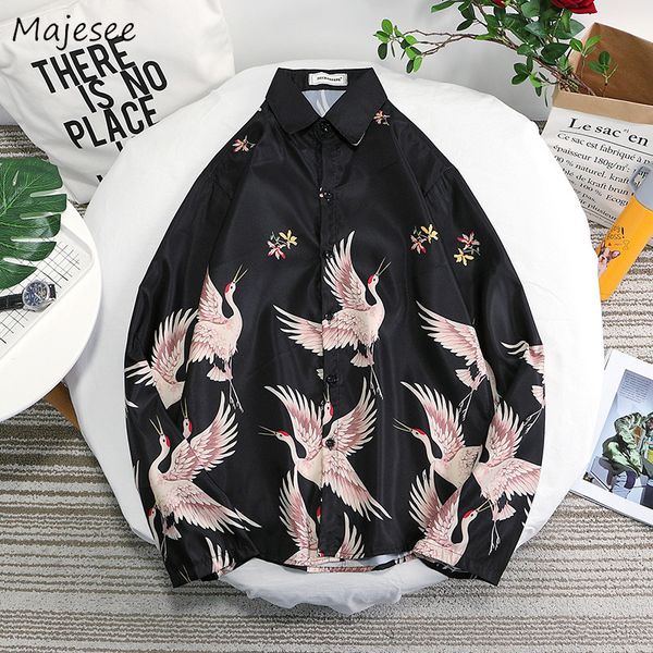 

shirt men clothing 2019 long sleeve printed mens korean style new trendy plus size males bf retro simple ulzzang casual clothes, White;black