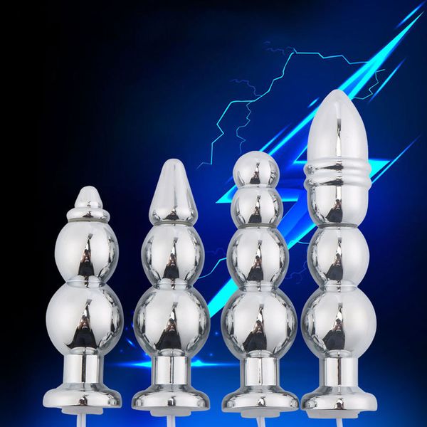 Electro choque de aço inoxidável Sexo Anal Beads elétrica do metal Butt Plug Dildo Vagina massageador Estimulação impressionante Brinquedos Acessório Y191112