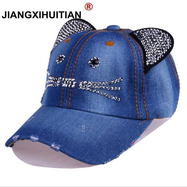 

baseball cap children cat ears rivets sun cowboy hat snapback cap for boy girls casual bone gorro, Blue;gray