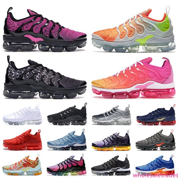 

2019 tn plus подушки кроссовки закат геометрический тройной черный белый серый красный серебристый мужские женские спортивные детские дизайн