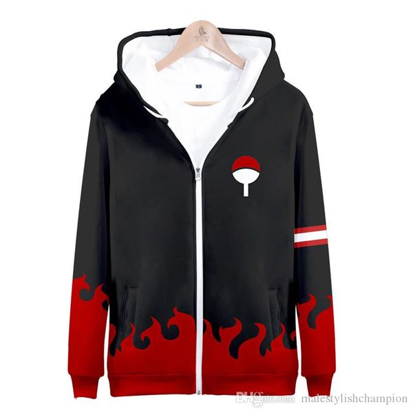 

naruto mens cardigan coat casual 3d printed loose hoodies designer mens plus size sweatshirt, Black