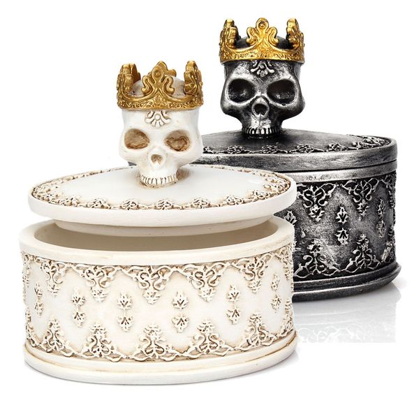 

Crown skull jewelry storage box dustproof cover desktop mini storage box black and white creative home