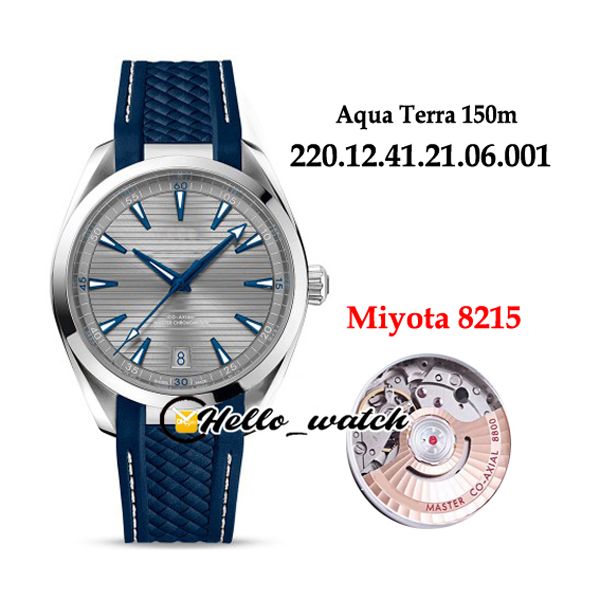 

new aqua terra 150m miyota 8215 automatic mens watch gray texture dial steel case 220.12.41.21.06.001 blue rubber strap watches hello_watch, Slivery;brown