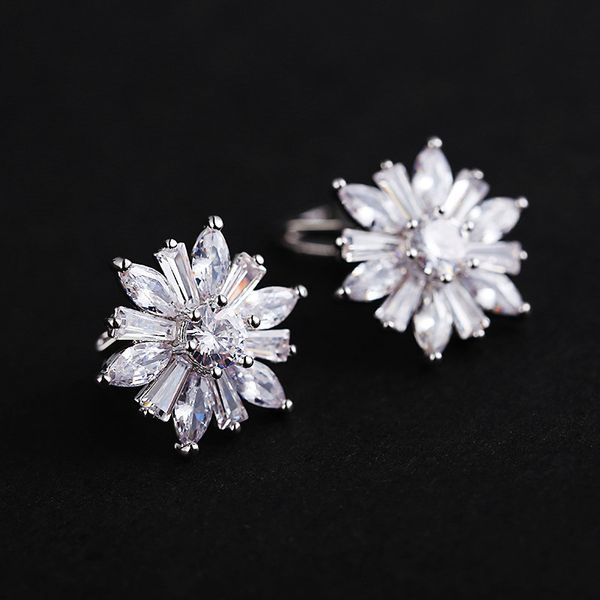 

simple female sunflower zircon clip earrings fashion silver gold color wedding earrings elegant engagement for women