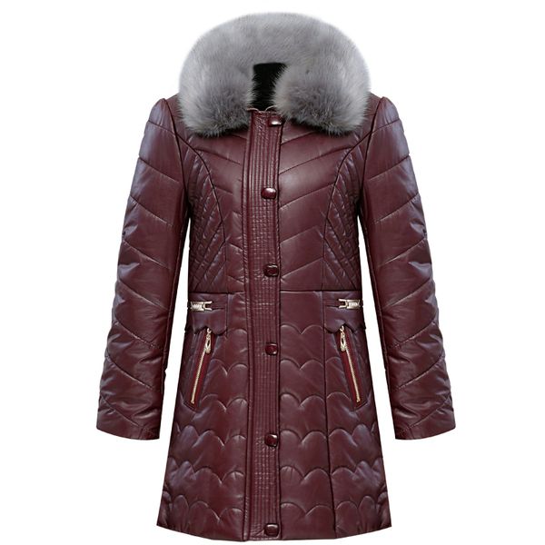 

women winter leather jacket mother parkas 2017 new ladies elegant fur collar cotton-padded coat middle aged female outerwear 6xl, Black