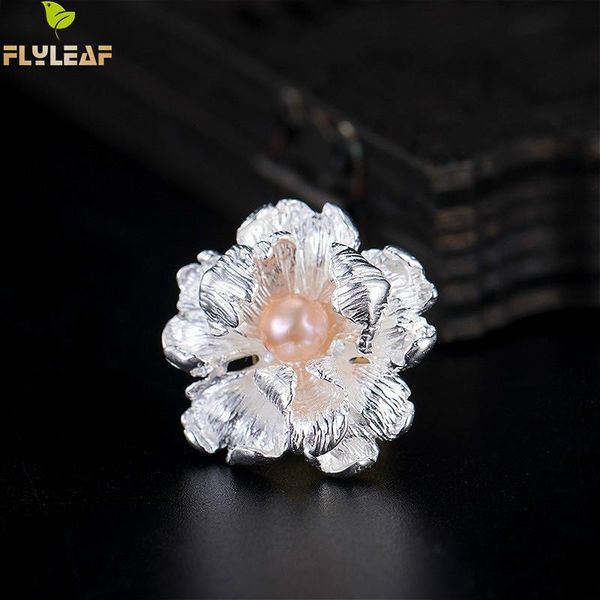 

real 925 sterling silver pink peony flower pearl brooch for women chinese style handmade brooches jewelry flyleaf, Slivery;golden