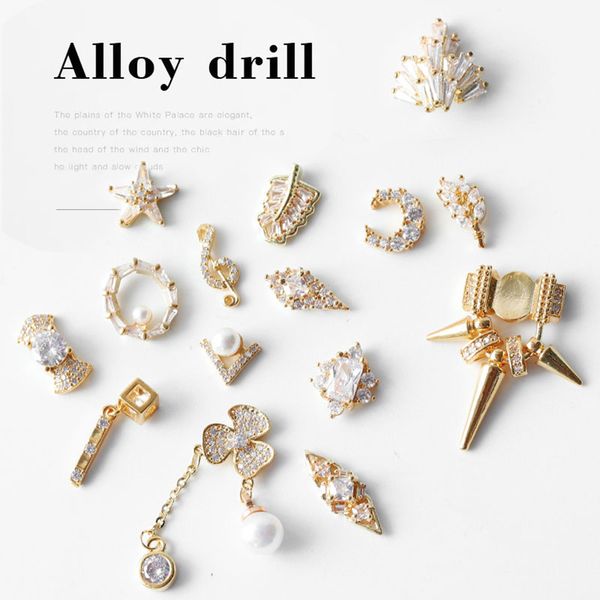 

wholesale 24 style 1pcs diy alloy zircon pearl nail art decoration diamond rhinestone nails jewelry charms nails accessories, Silver;gold