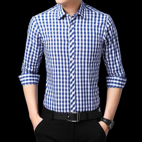 

2020 new men casual plaid shirt 100% cotton long sleeve male shirts square grid social business casual shirt, White;black