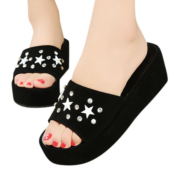 

xiniu summer wedge slippers platform high heels women slipper ladies outside shoes basic wedge slipper flip flop sandals #0610, Black