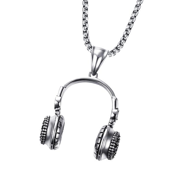 

mens jewelry street hip hop stainless steel earphone pendant chain necklace, Silver