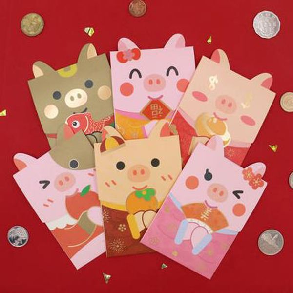 

6 pcs/pack kawaii animal little pig bear dog red envelope to fill in money chinese tradition hongbao gifts stationery envelope