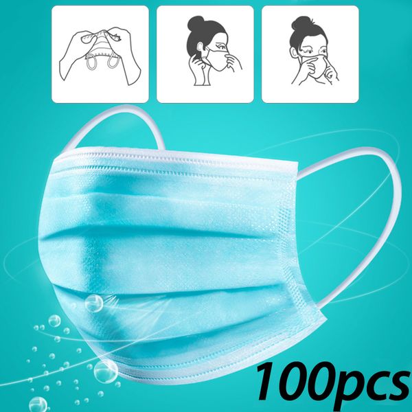 

100pcs anti-pollution 3 laye protection face masks elastic ear disposable dust filter safety mask