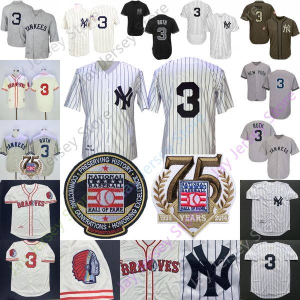 

Babe Ruth Jersey New York Cooperstown Yankees Hall Of Fame Boston Braves Red Sox Men Women Youth Cream Pinstripe Home Away MN