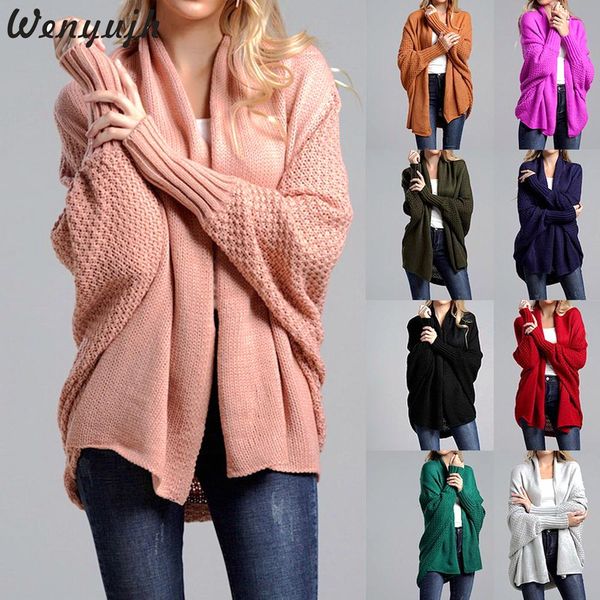 

wenyujh autumn winter batwing sleeve knitwear cardigan women large size knitted sweater cardigan female elegant jumper coat top, White