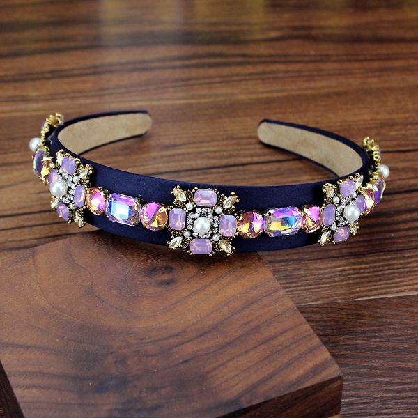 

trendy luxury ab purple crystal opal headband rhinestone hairband diamante hair band for wedding party women hair accessories, Golden;white