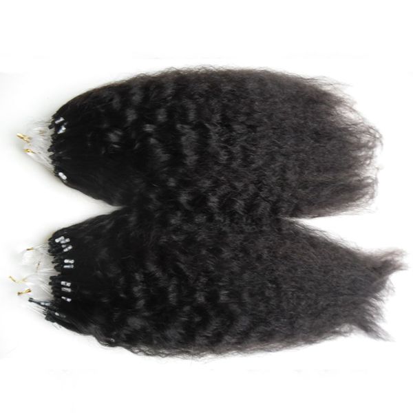 200g Grosseiro yaki Loop Micro Anel De Cabelo 1g / s 100g / pacote 100% Cabelo Humano Kinky Em Linha Reta Micro Ligações Do Grânulo Remy Extensões Do Cabelo de 18 '' -24 ''