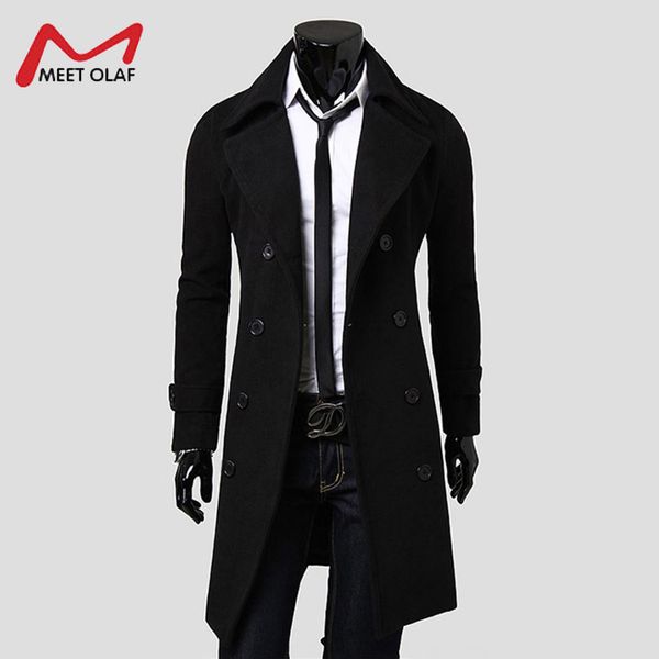 

wool coat men casual male overcoat winter double breasted long jacket fashion solid trench coat parkas slim fit outwear yl2198, Black