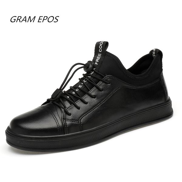 

2019 new fashion leather sets of feet casual breathable shoes men's all black two-color wild tide shoes comfortable lightweight