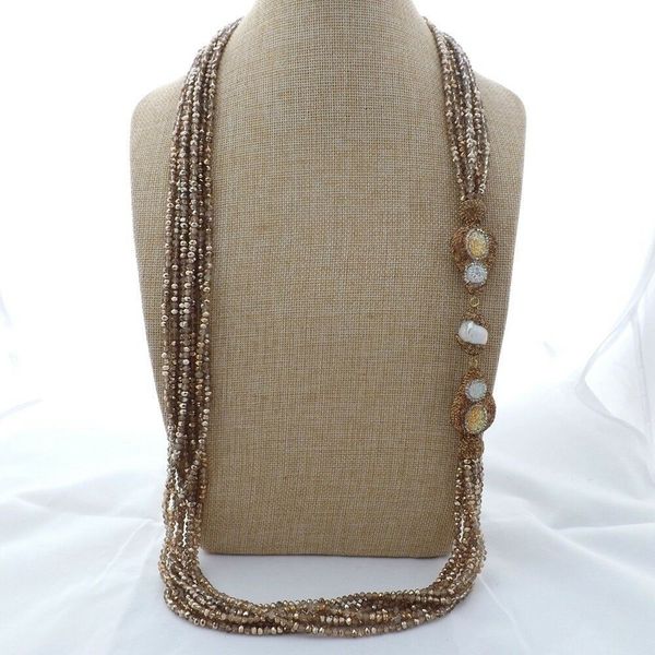 

k112901 38'' 7strands crystal pearl necklace, Silver