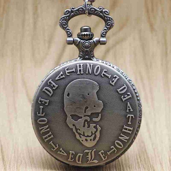 

antique steampunk vintage hollow bronze/black death note quartz pocket watch necklace pendant clock chain men's women #102104, Slivery;golden