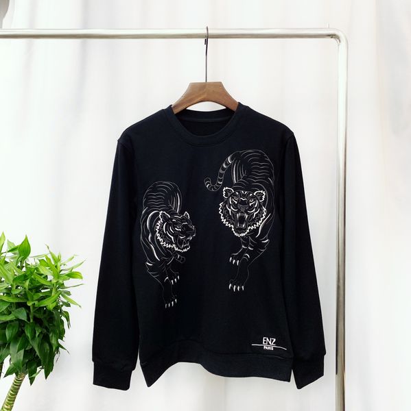 

2019 new high street hoodie fashion sweater oversize loose tiger embroidery pullover sweatshirt mens designer hoodie solid size s-3xl, Black