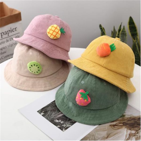 

cute fruit children's fisherman hat autumn and winter baby kids corduroy basin cap boy and girl warm child cartoon sun hat
