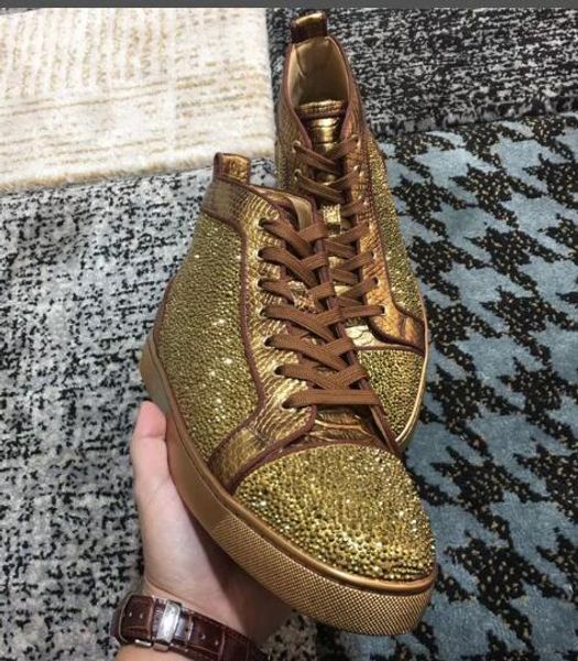 

original box] classical discount red bottom sneaker shoes for women,men genuine leather goldcomfortable brands leisure flats casual walking, Black
