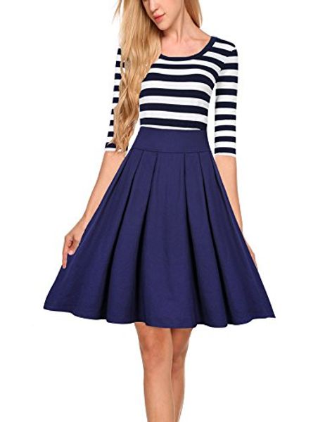 

hiqueen women's a-line pleated stripes swing cocktail dress, Black;gray