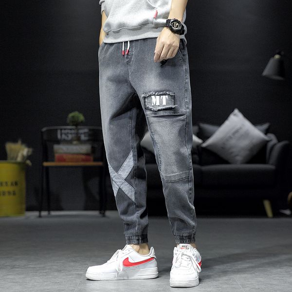 

autumn new jeans men fashion washed retro patch denim trousers man streetwear wild hip hop loose harem jeans pants male -5xl, Blue