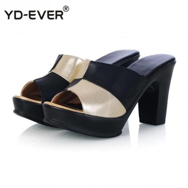 

new cowhide women genuine leather sandals platform slippers summer shoes women's high heels flip flops pumps woman, Black