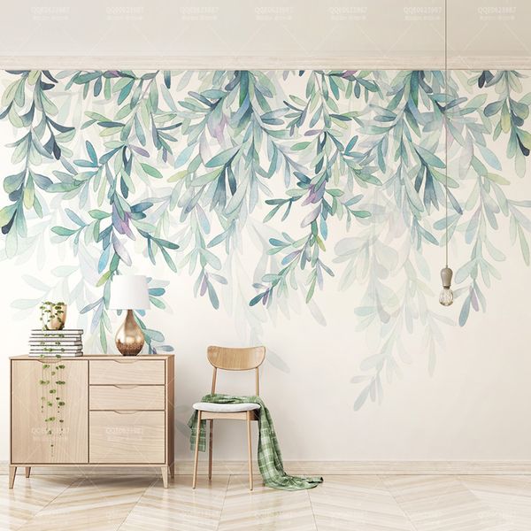 

jointless custom p wallpaper modern green leaves nordic style mural wall paper living room tv bedroom 3d fresco home decor
