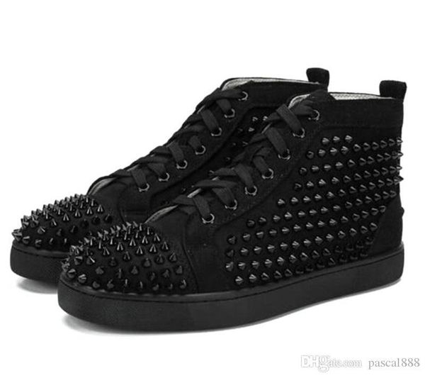 

big size eur36-46 designer shoes high cut red bottom spike sedue calf sneaker luxury party wedding shoes genuine leather casual shoes, Black
